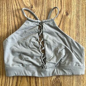Alo Yoga High Neck Cutout Sports Bra Size Small Khaki